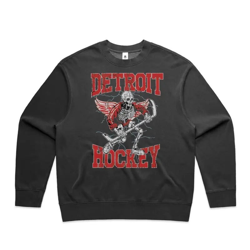 Men's Detroit hockey Sweatshirt - Classic Mid-Weight Crewneck - Cotton Knit Fabric Menswear Hoodie Long Overall Ribbed...