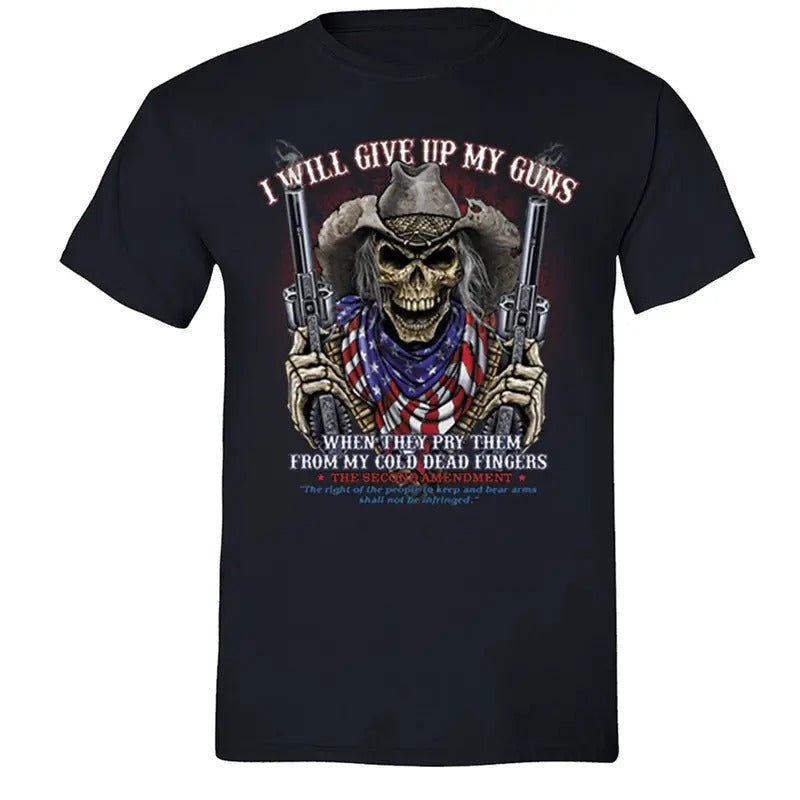 Men's Give Up My Guns T-shirt, 2nd Amendment Skeleton American Shirt, Patriotic USA Flag Tee
