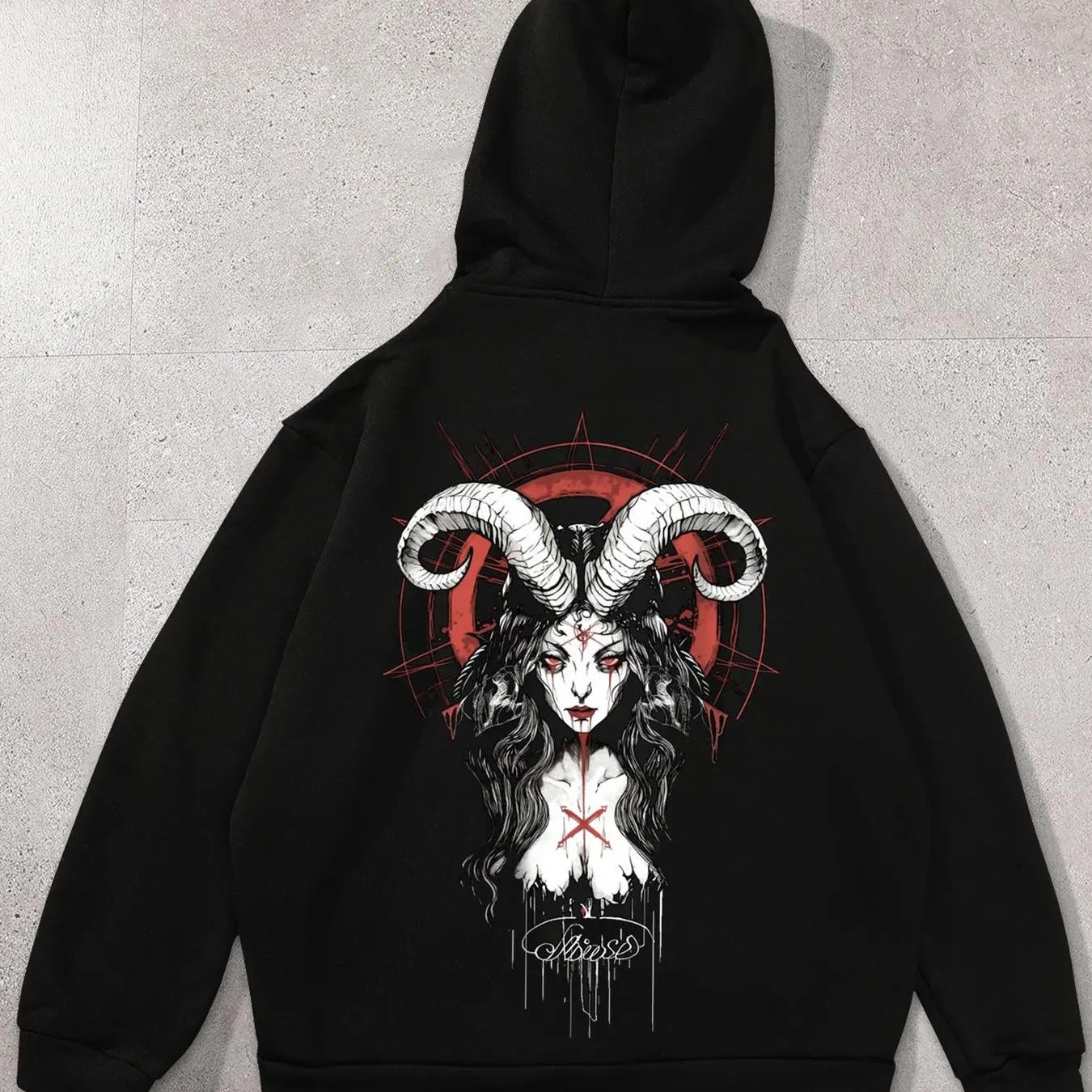 Men's Goat Head & Letter Print Drop Shoulder Hoodie, Fashion Casual Regular Fit Drawstring Pocket Zipper Hooded Sweatshirt for Daily Holiday Outdoor Wear, Men Clothes for Fall & Winter