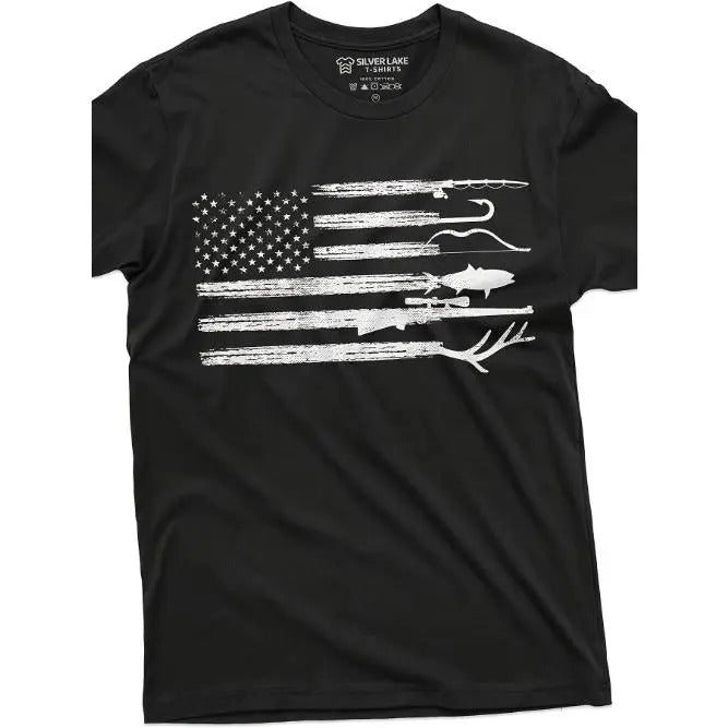 Men's Hunting and Fishing Shirt, American Flag, Natural Camouflage Shirt, Father's Gift, Creative Patriotic T-shirt Made in USAstyle{n002}2