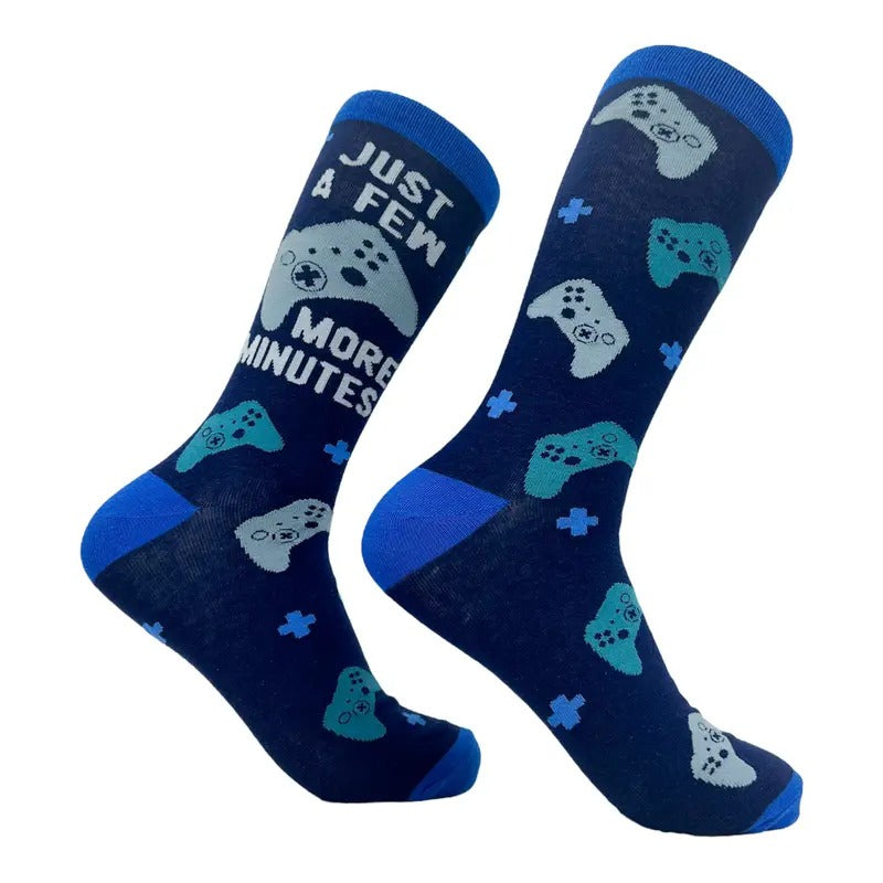 Men's Just A Few More Minutes Socks Funny Video Games Addict Footwear Funny Graphic Socks Comfortable Fitted Spandex Cotton
