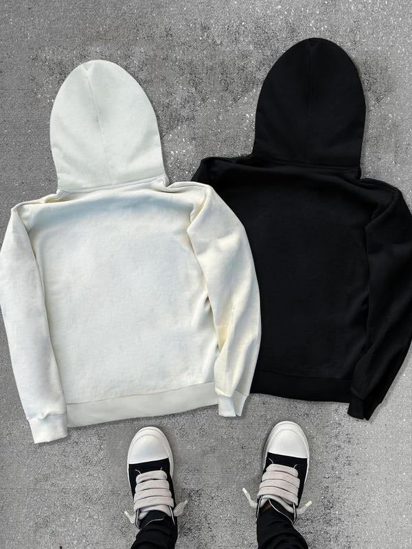 Men's Letter & Figure Print Drop Shoulder Thermal Lined Hoodie, Fashion Casual Regular Fit Hooded Sweatshirt for Daily Holiday Outdoor Wear, Men Clothes for Fall & Winter