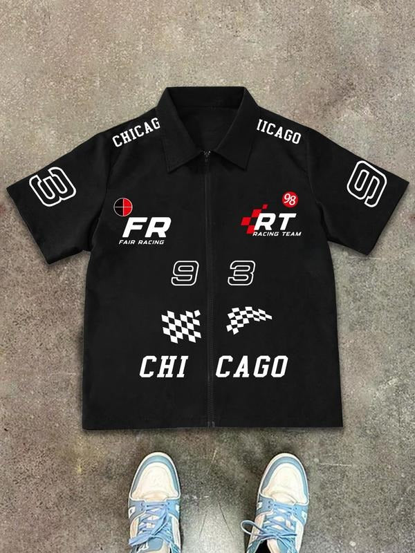 Men's Letter & Number Print Short Sleeve Shirt, Regular Fit Casual Trendy Top for Summer, Men's Top for Daily Wear