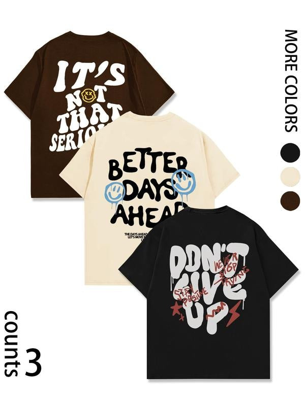 Men's Letter Graphic Print Short Sleeve Tee, Regular Fit Casual Fashion T-shirt for Daily Wear, Men's Top for Summer