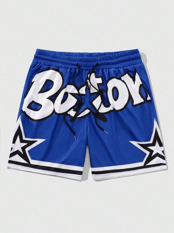 Men's Letter Print Drawstring Waist Shorts, Regular Fit Casual Pocket Track Shorts for Summer, Fashion Men's Bottoms for Daily Wear