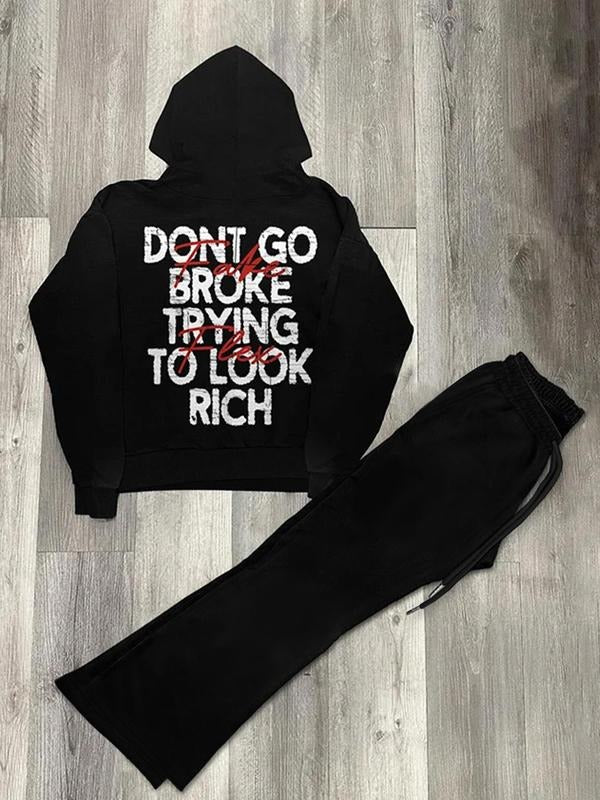 Men's Letter Print Hoodie & Drawstring Waist Sweatpants Set, Regular Fit Casual Long Sleeve Hooded Top & Pocket Jogger Pants, Relaxed Fit Streetwear Men's Fall & Winter Clothes, Men's 2 Piece Set