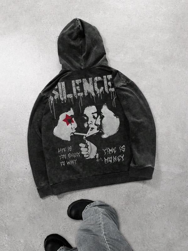 Men's Letter Print Hoodie, Regular Fit Street Hooded Sweatshirt for Daily Holiday Outdoor Wear, Men Clothes for Spring & Fall, Cotton