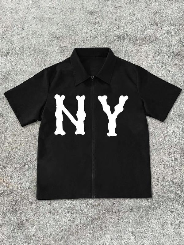 Men's Letter Print Short Sleeve Shirt, Regular Fit Casual Fashion Comfy Top for Summer, Men's Clothes for Daily Wear, Pajamas