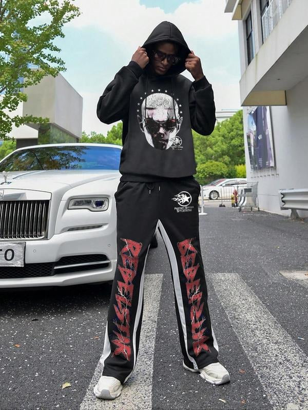 Men's Letter Print Zip Up Hoodie & Pants Two-Piece Set, Regular Fit Casual Fashion Long Sleeve Hooded Sweatshirt & Trousers for Daily Outdoor Wear, Men's Clothing for Fall & Winter