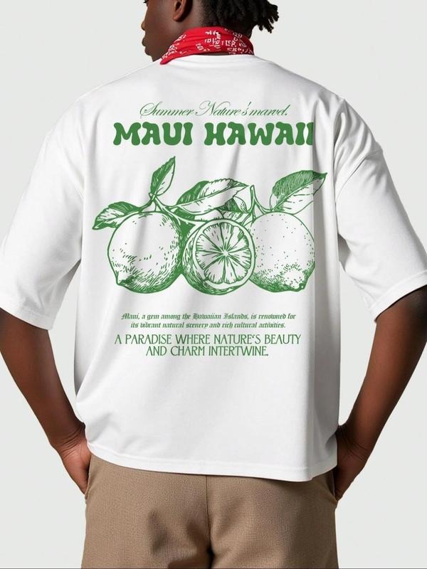 Men's Mango Print Short Sleeve Graphic Tee, Casual Comfy T-shirt for Summer, Men's Top for Daily Wear, Tropical, Cotton...