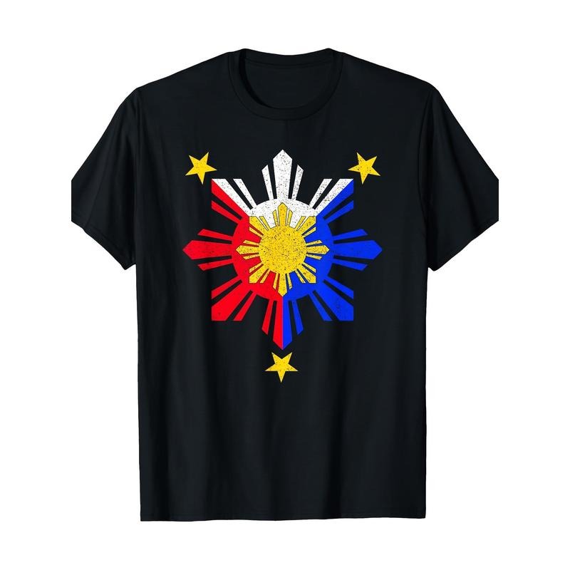 Men's Philippine Flag Sun Print T-Shirt - 100% Cotton, Casual & Sporty Crew Neck Tee for Summer Outings Made in USA