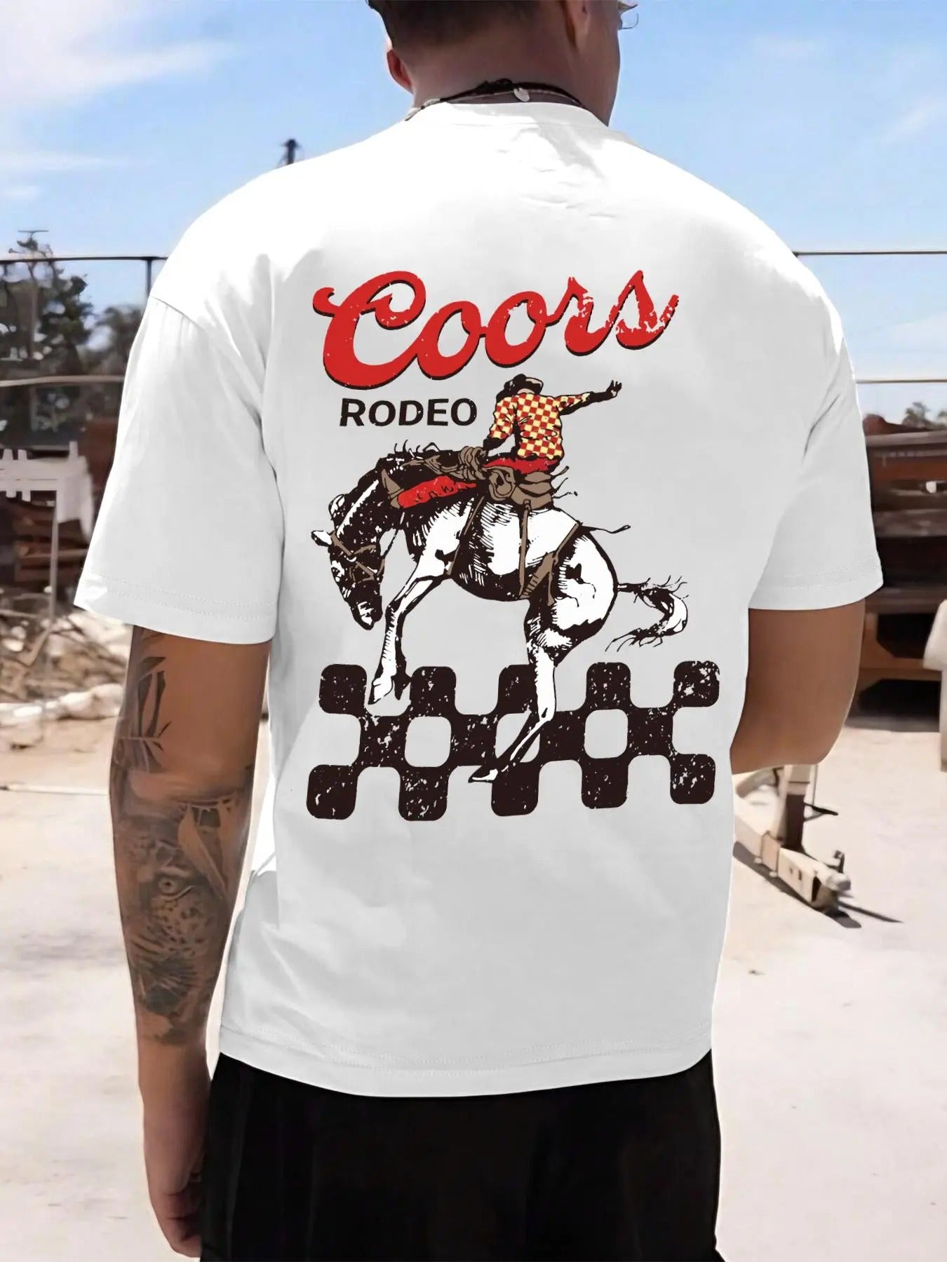 Men's Regular Fit Cowboy & Letter Print Round Neck Graphic Tee, Vintage Trendy Casual Short Sleeve T-shirt for Daily Wear, Men's Summer Clothes