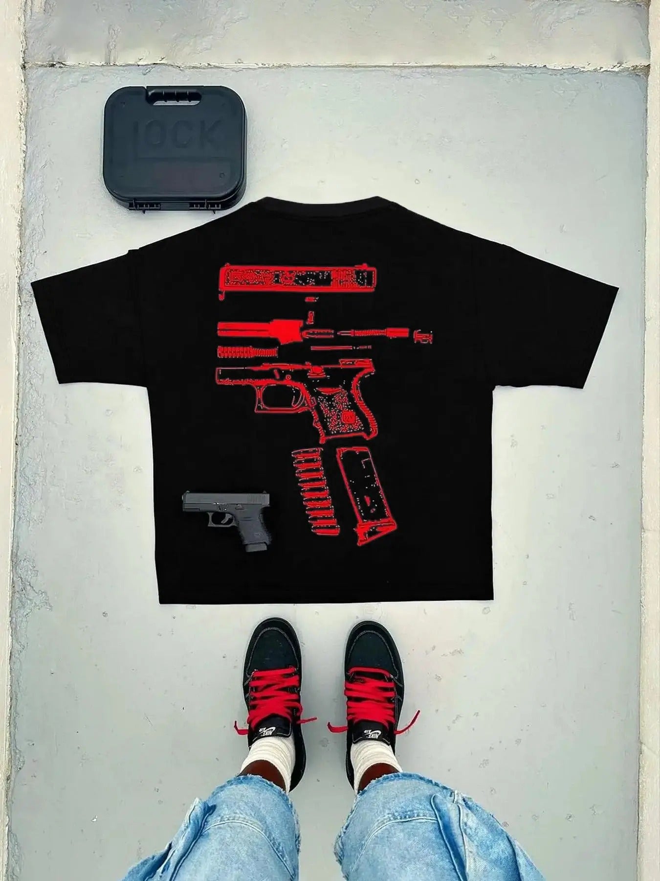 Men's Regular Fit Gun Print Round Neck Tee, Casual Short Sleeve Crew Neck T-shirt for Daily Wear, Fashion Men's Top for All Seasons