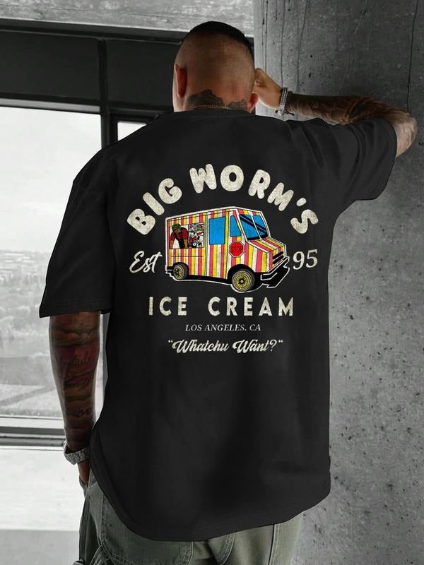 Men's Regular Fit Ice Cream Print Round Neck Tee, Casual Short Sleeve Crew Neck T-shirt for Summer, Fashion Men's Top for Daily Wear, Tropical