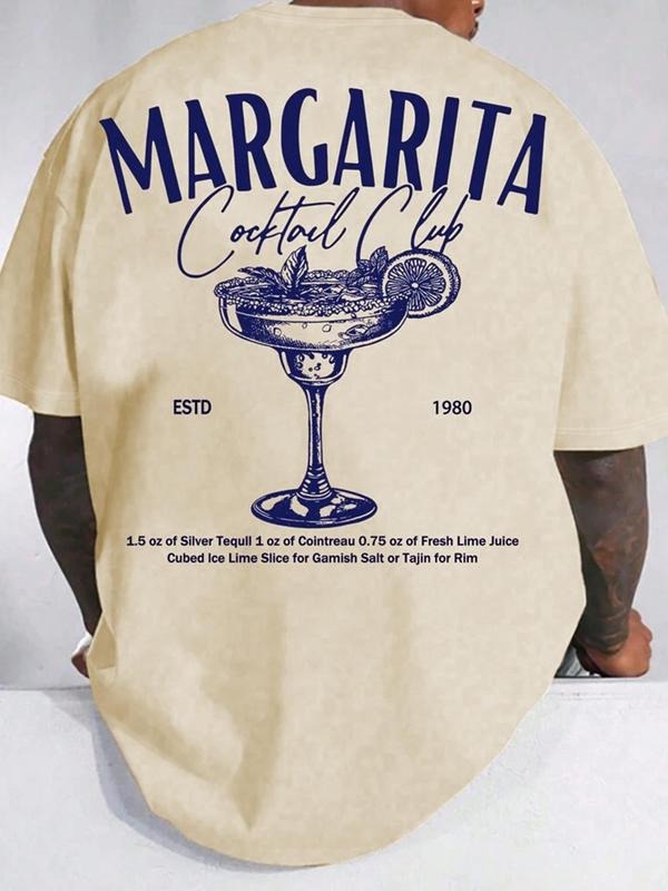 Men's Regular Fit Margarita Print Round Neck Tee, Casual Short Sleeve Crew Neck T-shirt for Summer, Fashion Men's Top for Daily Wear, Tropical