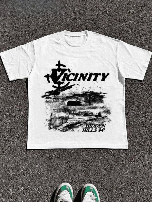 Men's Regular Fit Vintage Graphic Print Round Neck Tee, Casual Short Sleeve T-shirt for Daily Wear, Men's Summer Clothes, Top