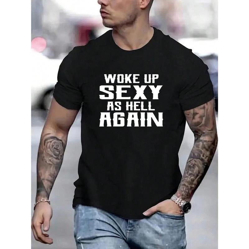 Men's Round Neck Short Sleeve T-Shirt With Slogan Print Made in USA