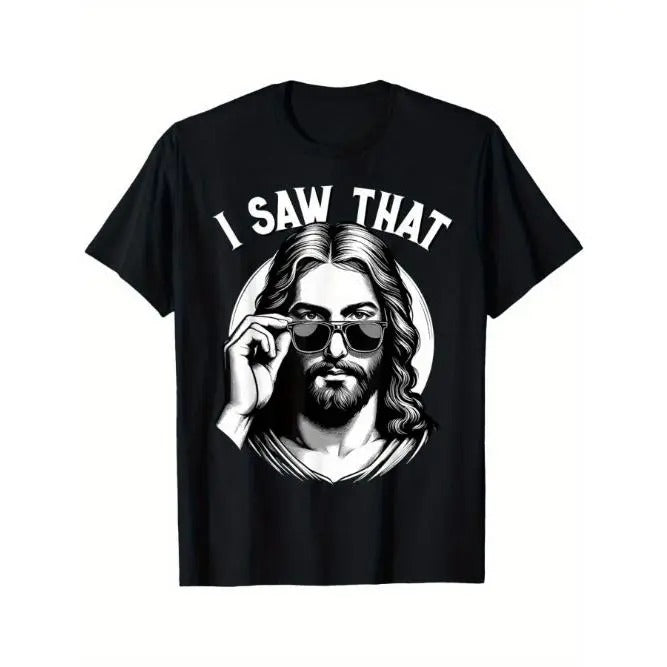 Men's Short T-shirt Jesus, I Saw That T-shirt, Trendy Cotton Tops Short Sleeve,Comfort Fit Men's Tee, Crew Neck Tee, Ultra Soft, Breathable, Moisture Wicking, Casual Summer Tee, Must-have Fashionable Tee for U.S. Election Made in USA