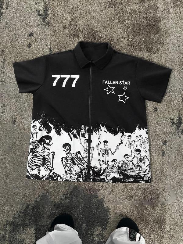 Men's Skull Print Short Sleeve Graphic Shirt, Casual Regular Fit Fashion Comfy Top for Daily Wear, Men's Clothes for All Seasons