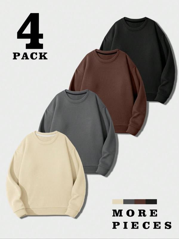 Men's Solid Drop Shoulder Sweatshirt, Basic Casual Long Sleeve Round Neck Pullover for Fall & Winter, Men's Clothes for Daily Wear