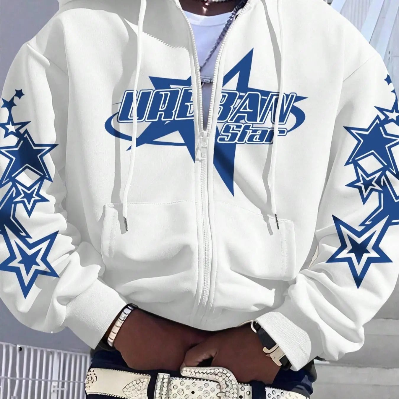 Men's Star Print Drop Shoulder Hoodie, Fashion Casual Regular Fit Drawstring Pocket Hooded Sweatshirt for Daily Holiday Outdoor Wear, Men Clothes for Fall & Winter, Long Sleeve Streetwear Hoodie