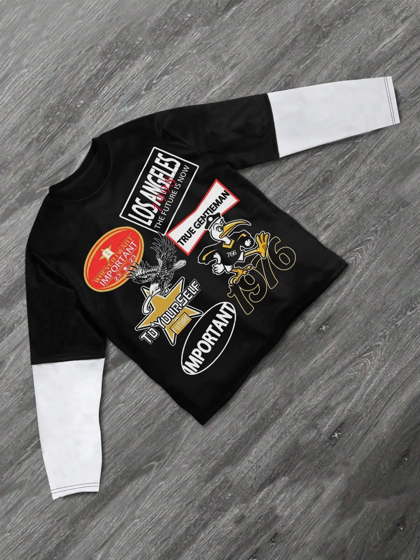 Men's Street Style Graphic Print Round Neck Long Sleeve Tee, Regular Fit Trendy Stylish Crew Neck T-shirt for Daily Holiday Vacation Outdoor Wear, Men Clothes for All Seasons