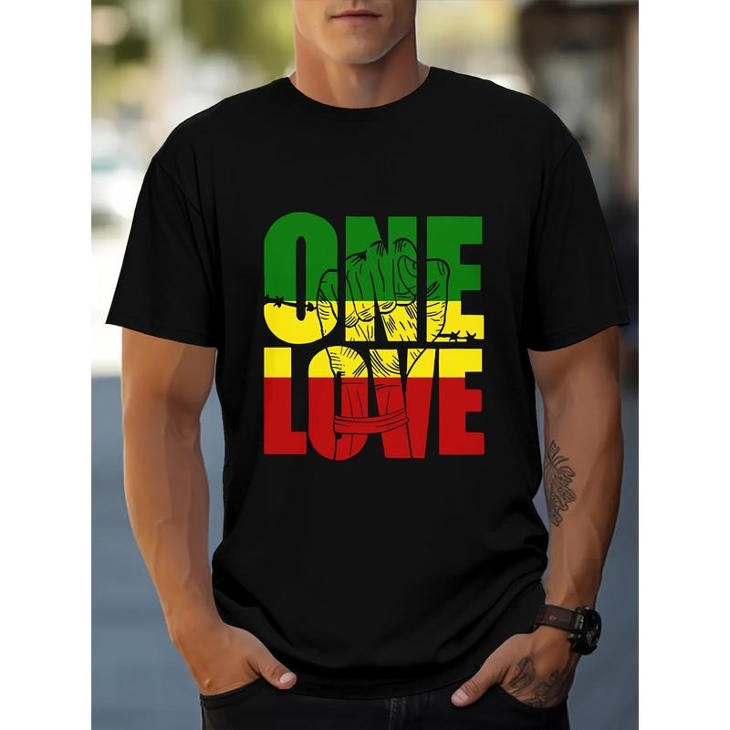 Men's Stylish One Love Graphic Tee - Short Sleeve Crew Neck T-Shirts for Summer Outdoor Activities - Casual Comfortable Clothing for Men Made in USA
