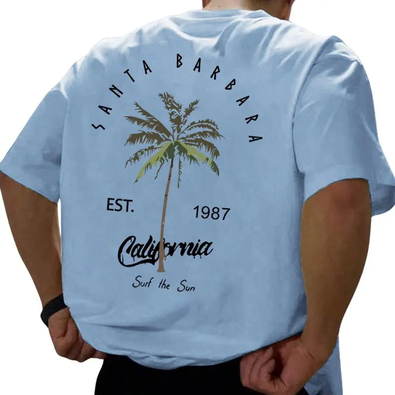 Men's Summer Clothes, Letter & Tree Print Drop Shoulder Tee, Summer Outfits 2025, Back To School Outfits, Graphic Tees for Men, Regular Fit Streetwear Fashion Graphic Crew Neck T-shirt, 90s Clothes, Summer Tops