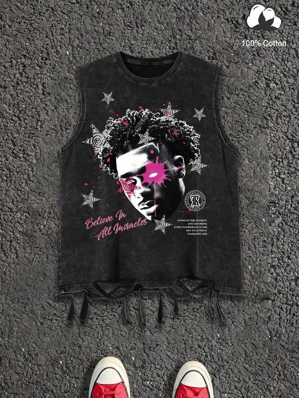 Men's Vintage Style Graphic Tank Top, Regular Fit Casual Fashion Sleeveless Top for Summer, Men's Clothes for Daily Wear, Vests, Cotton