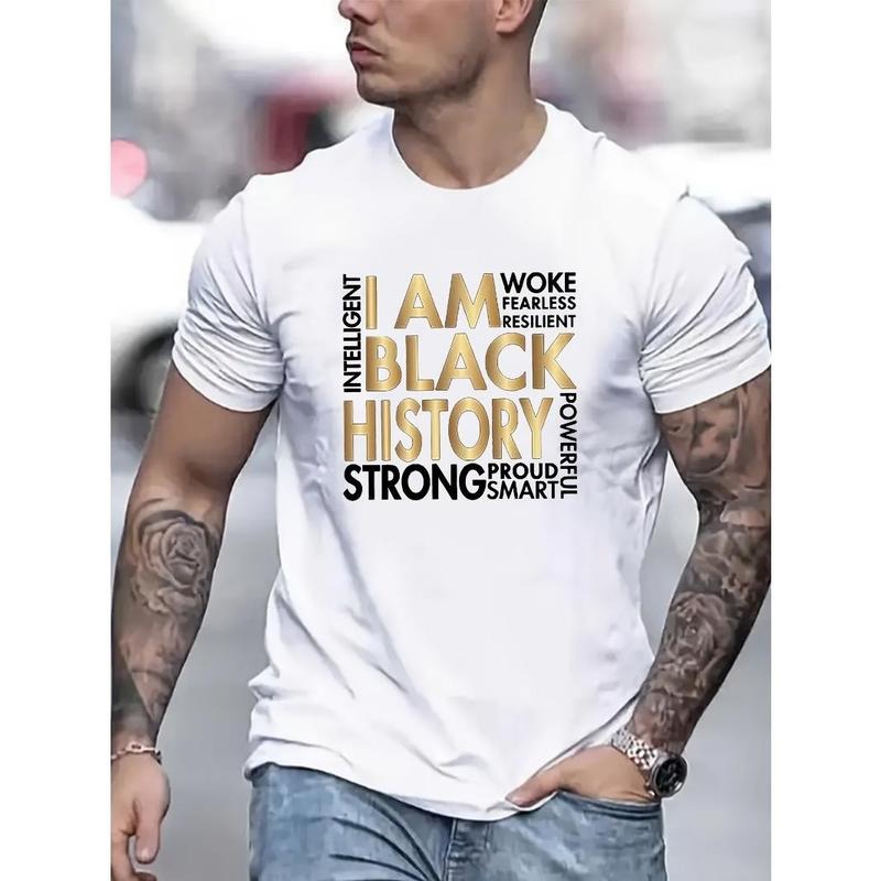 Men's crew neck T-shirt, I am black history funny men short sleeve pattern T-shirt series black, comfortable breathable quality material fitness training Made in USA