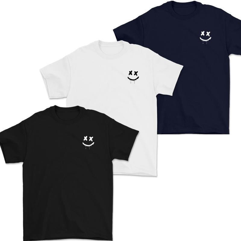 Men's short-sleeved T-shirt with smiley face print, round neck, fashionable, comfortable, humorous cotton fabric for men and women