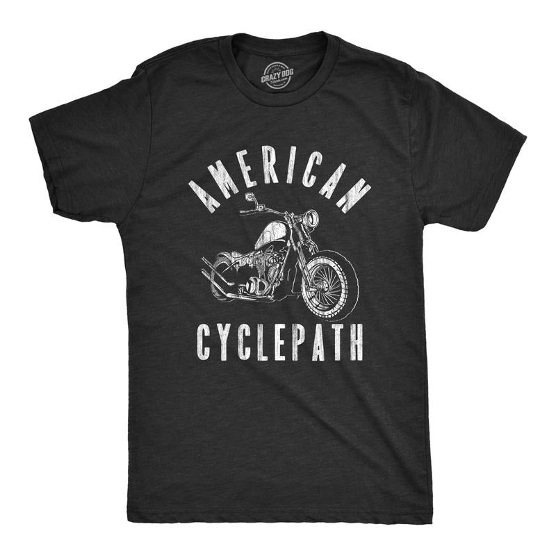 Mens American Cyclepath T Shirt Funny Insane Motorcycle Riding Tee For Guys Mens Funny T Shirts Cool Tees Soft Stylish Casual Menswear Patriotic Apparel for Men Funny Mechanic Short Sleeve Novelty Black -