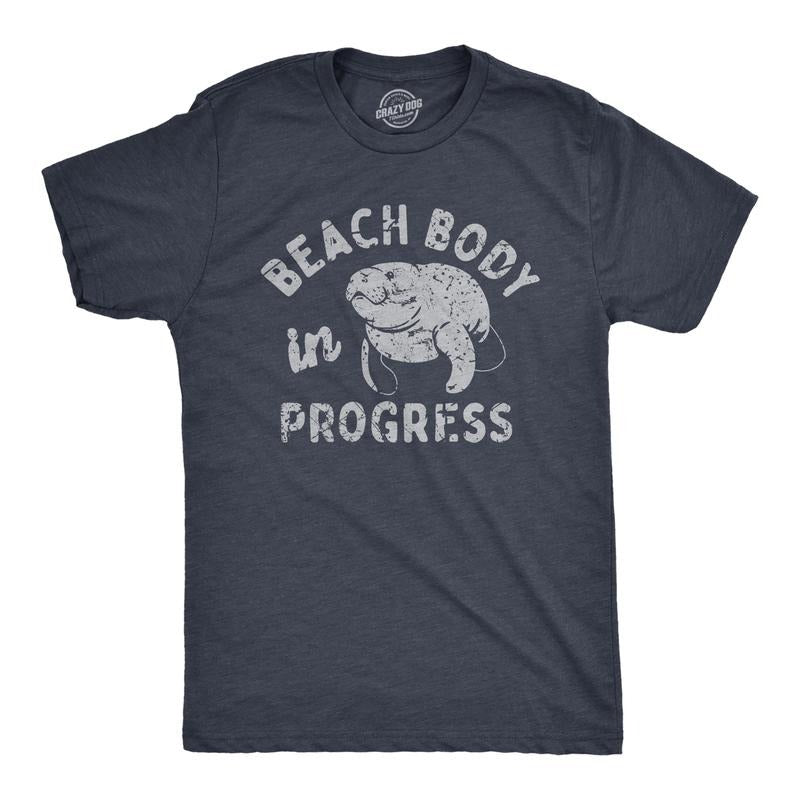 Mens Beach Body In Progress T Shirt Funny Big Chubby Manitee Tee For Guys Mens Funny T Shirts Cool Slimming Tees with Plus Sizes Sarcastic T Shirt for Men Funny Fitness T Shirt Novelty Tees for Men Navy -