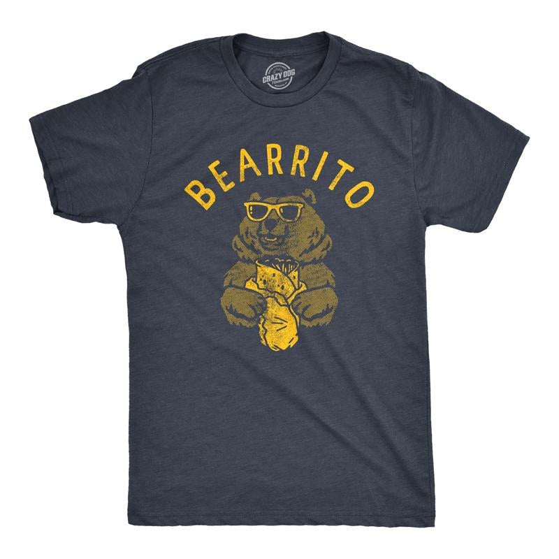 Mens Bearrito T Shirt Funny Sarcastic Bear Burrito Mexican Food Tee for Guys Mens Funny T Shirts Cool Tees Soft Stylish Casual Menswear Navy