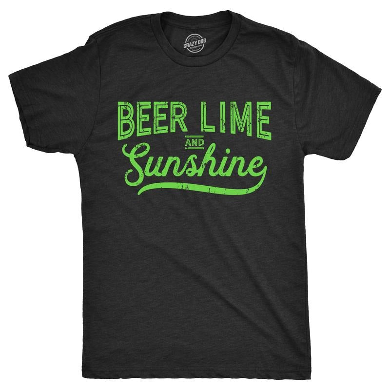 Mens Beer Lime And Sunshine T Shirt Funny Cinco De Mayo Summer BBQ Tee For Guys Mens Funny T Shirts Cool Tees Soft Stylish Casual Menswear Beer Apparel for Men Funny Summer Short Sleeve Novelty Tees Black -