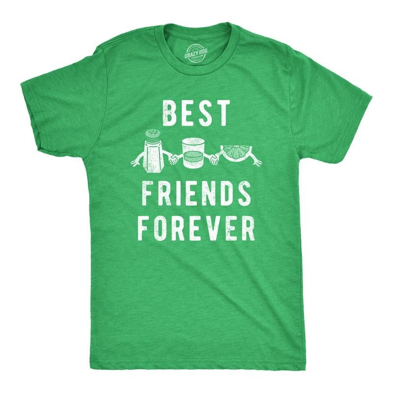 Mens Best Friends Forever T Shirt Funny Tequila Lime Salt Drinking Joke Tee For Guys Mens Funny T Shirts Cool Tees Soft Stylish Casual Menswear Liquor Apparel for Men Funny Drinking Short Sleeve Green -