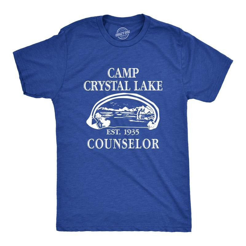 Mens Camp Crystal Lake T shirt Funny Graphic Camping Vintage Adult Novelty Tees Mens Funny T Shirts Cool Vintage Fashion T-Shirt Gift