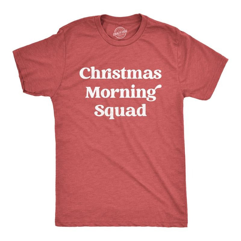 Mens Christmas Morning Squad T Shirt Funny Xmas Party Family Novelty Graphic Tee For Guys Mens Funny T Shirts Cool Tees Soft Stylish Casual Menswear Christmas Apparel for Men Novelty Tees for Guys Red