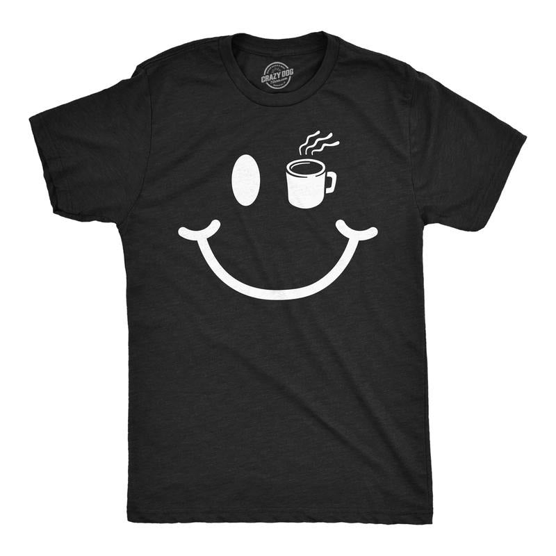 Mens Coffee Cup Smiling Face Funny T Shirt Caffeine Graphic Tee For Men Mens Funny T Shirts Cool Tees Soft Stylish Casual Menswear Funny Coffee Short Sleeve Novelty Tees for Guys Black -