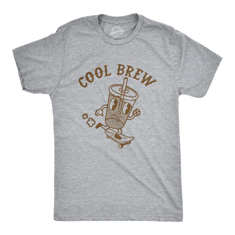 Mens Cool Brew T Shirt Funny Rad Skateboarding Cold Coffee Joke Tee For Guys Mens Funny T Shirts Cool Tees Soft Stylish Casual Menswear Coffee Apparel for Men Funny Sarcastic Short Sleeve Novelty Tees Light Grey