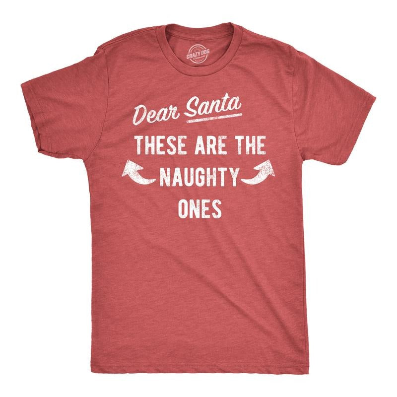 Mens Dear Santa These Are The Naughty Ones T Shirt Funny Xmas Workout Buff Arms Joke Tee For Guys Mens Funny T Shirts Cool Tees Soft Stylish Casual Menswear Christmas Apparel for Men Funny Fitness Red -