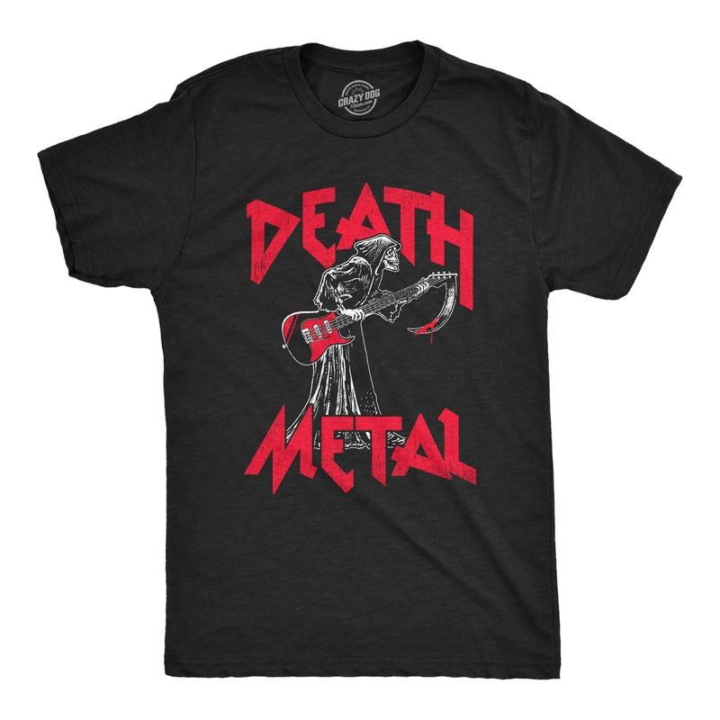 Mens Death Metal T Shirt Funny Brutal Grim Reaper Bloody Guitar Tee For Guys Mens Funny T Shirts Cool Tees Soft Stylish Casual Menswear Sarcastic Apparel for Men Funny Music Short Sleeve Novelty Tees Black -