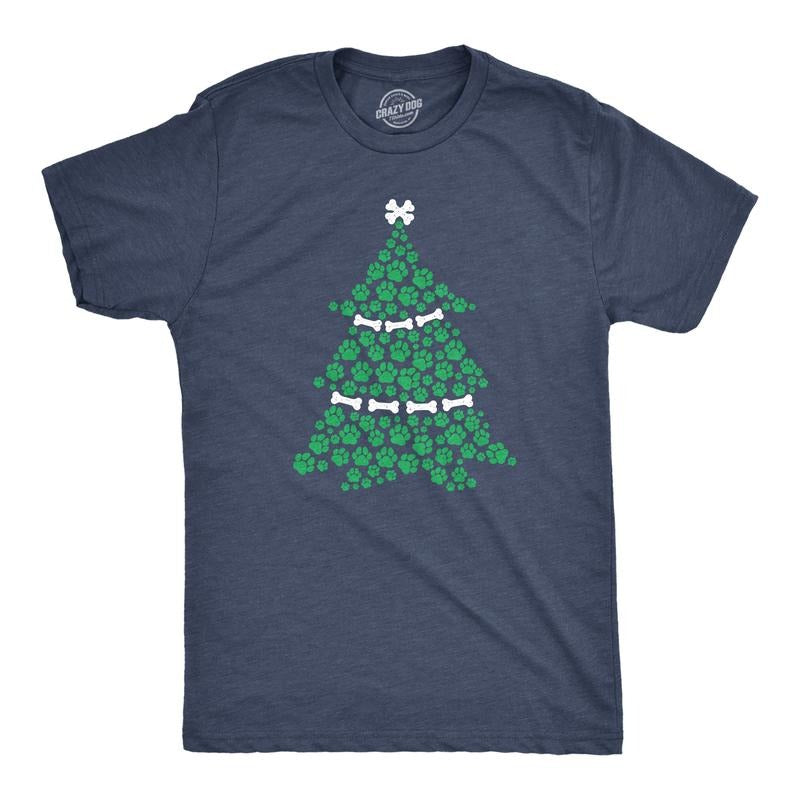 Mens Dog Paw Christmas Tree T Shirt Cute Festive Holiday Puppy Lover Tee Mens Funny T Shirts Cool Tees Soft Stylish Casual Menswear Christmas Apparel for Men Funny Dog Short Sleeve Novelty Tees for Navy