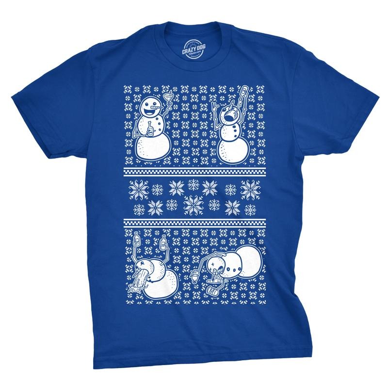 Mens Drunk Snowmen T shirt Ugly Christmas Sweater Holiday Sarcastic Gift Graphic Mens Funny T Shirts Cool Tees Soft Stylish Casual Menswear Christmas Apparel for Men Funny Drinking Short Sleeve Royal