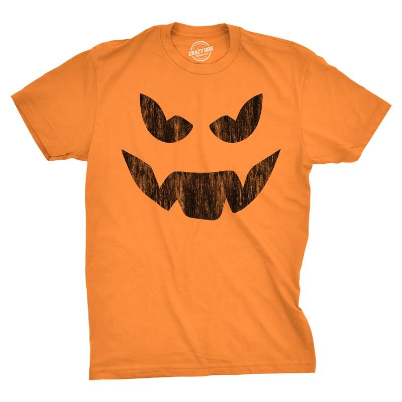 Mens Evil Eddie Pumpkin T Shirt Funny Halloween Jack O Lantern Dark Smile Tee For Guys Mens Funny T Shirts Cool Tees Soft Stylish Casual Menswear Halloween Apparel for Men Novelty Tees for Guys Orange - M