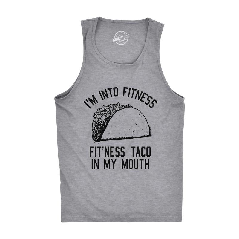 Mens Fitness Taco In My Mouth Tanktop Funny Shirt Funny Workout Shirt for Men with Plus Sizes Cinco De Mayo Tank Top for Men Funny Fitness Sleeveless Tee Novelty Tank Tops for Guys Light Grey