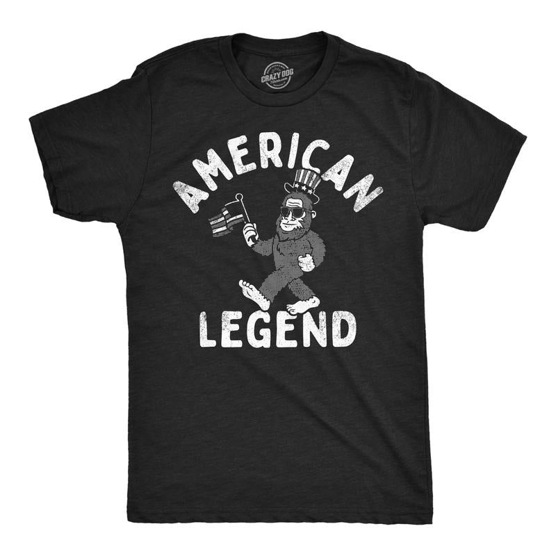 Mens Funny T Shirts American Legend Sarcastic Bigfoot Graphic Tee For Men Mens Funny T Shirts Cool Tees Soft Stylish Casual Menswear Funny Sarcastic Short Sleeve Novelty Tees for Guys Black -