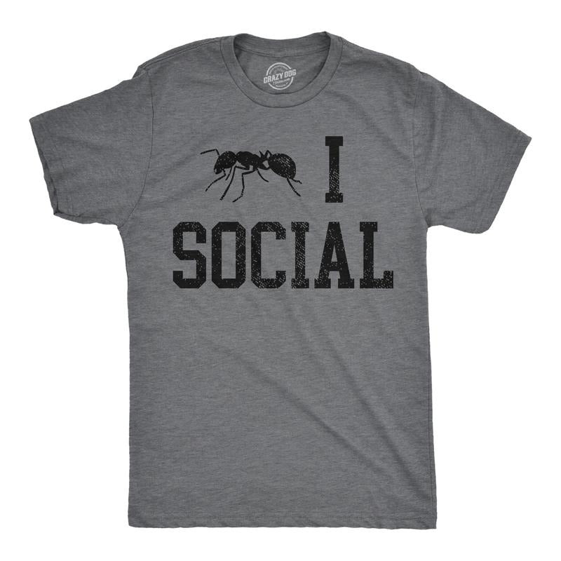 Mens Funny T Shirts Ant I Social Sarcastic Introverted Graphic Novelty Tee For Men Mens Funny T Shirts Cool Tees Soft Stylish Casual Menswear Sarcastic Apparel for Men Funny Introvert Short Sleeve Dark Grey