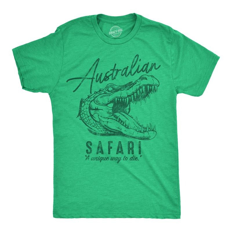 Mens Funny T Shirts Australian Safari Sarcastic Crocodile Graphic Novelty Tee For Men Mens Funny T Shirts Cool Tees Soft Stylish Casual Menswear Funny Sarcastic Short Sleeve Novelty Tees for Guys Green -