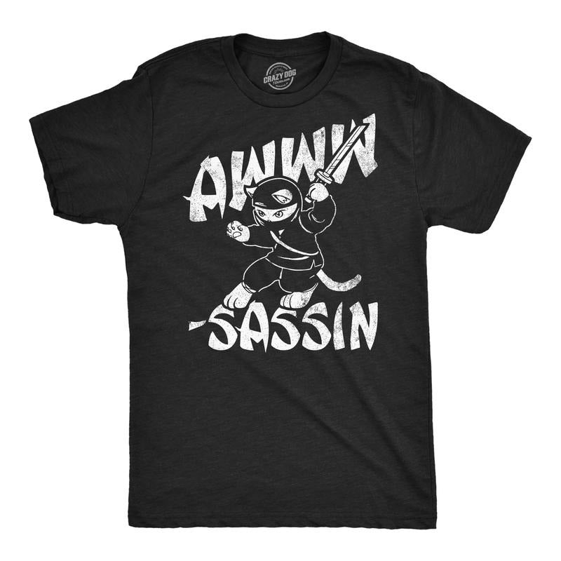 Mens Funny T Shirts Awww Sassin Sarcastic Kitten Graphic Novelty Tee For Men Mens Funny T Shirts Cool Tees Soft Stylish Casual Menswear Sarcastic Apparel for Men Funny Cat Short Sleeve Novelty Tees Black -